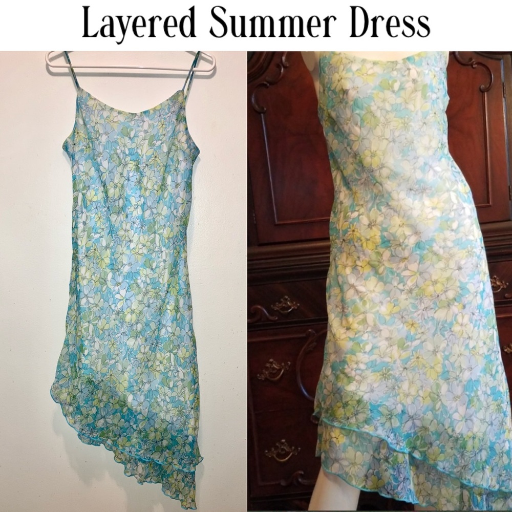 Studio Y Sheer Floral Overlay Ruffled Summer Dress
